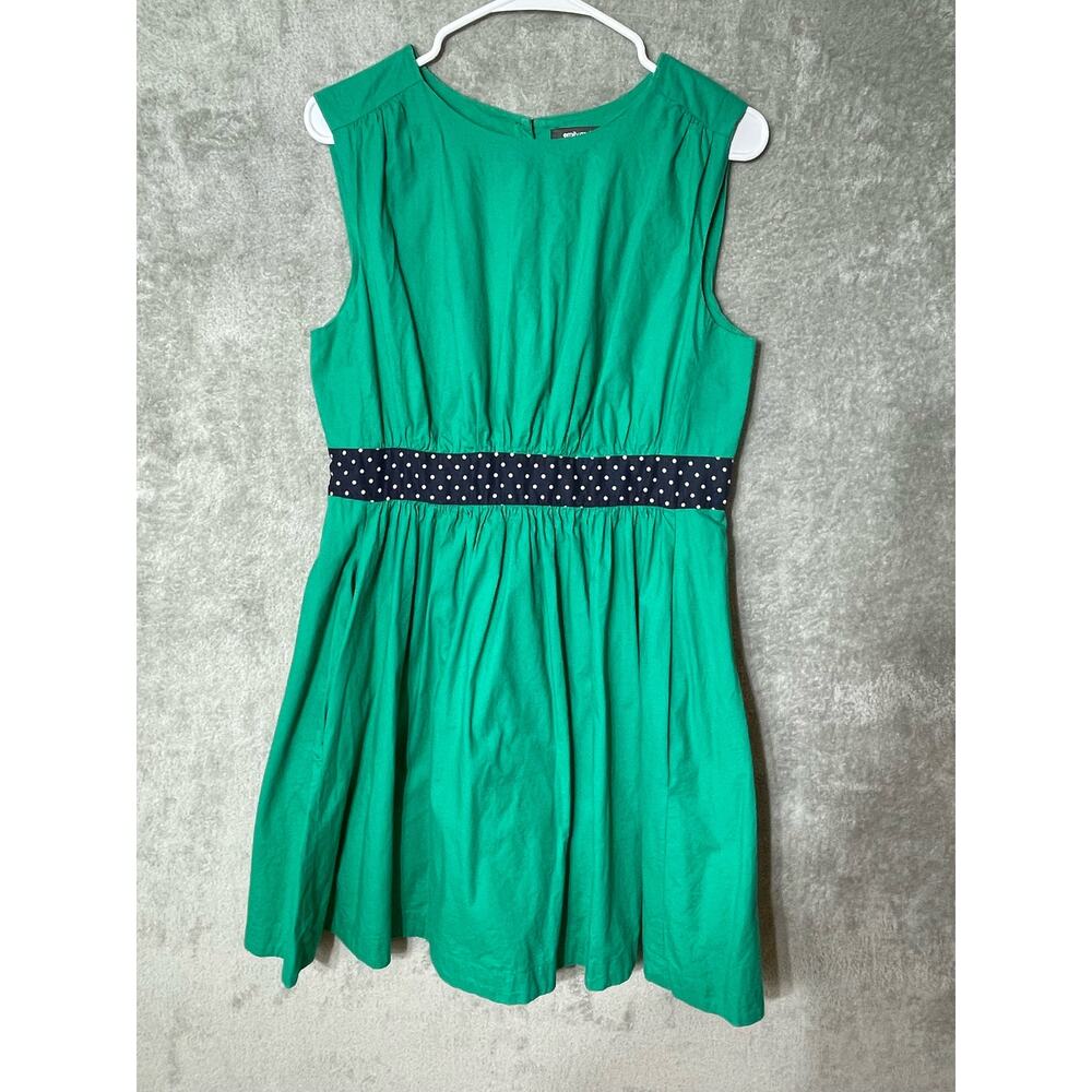 Emily & Fin Cotton Dress Size Large Green Blue Polka Dot Country Club Twee